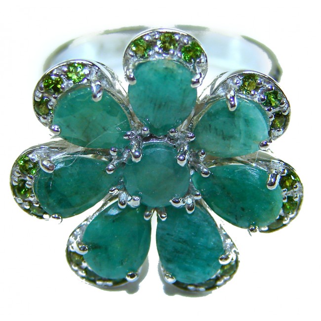 Amazonia - 20.8 carat Colombian Emerald .925 Sterling Silver handmade Statemen .925 Sterling Silver ring size 8 - photo 5