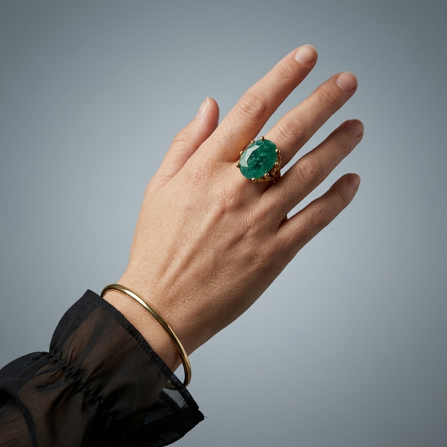 Heritage Authentic 22.2 carat Colombian Emerald 18K Gold over .925 Sterling Silver handcrafted Ring size 9 - photo 1