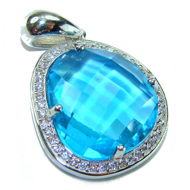 Vintage style 10.8 carat Swiss Blue Topaz .925 Sterling Silver DIPPED IN RHODIUM handmade Pendant - photo 5