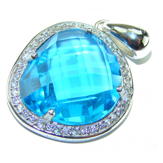 Vintage style 10.8 carat Swiss Blue Topaz .925 Sterling Silver DIPPED IN RHODIUM handmade Pendant - photo 4