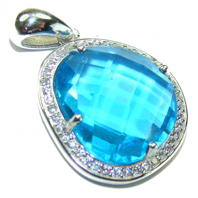 Vintage style 10.8 carat Swiss Blue Topaz .925 Sterling Silver DIPPED IN RHODIUM handmade Pendant - photo 3