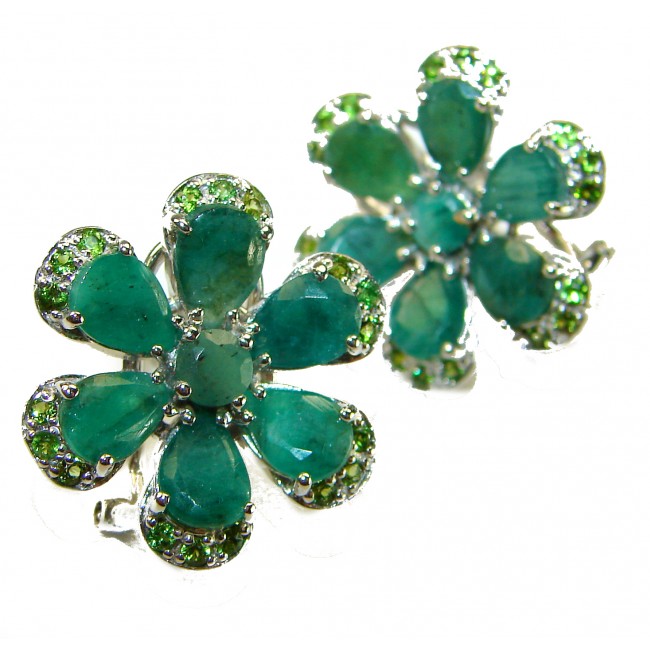 Amazonia - 339.8 carat Colombian Emerald .925 Sterling Silver handmade Statement Earrings - photo 4