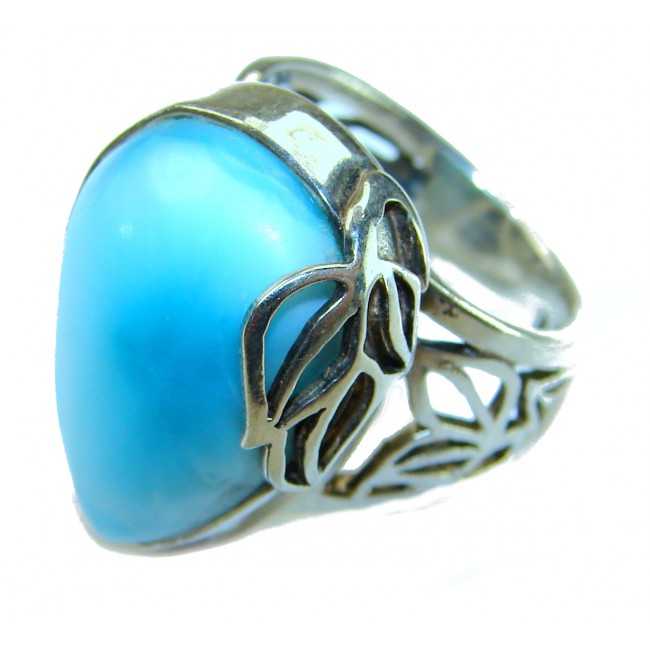 16.9 carat Blue Perfection natural Larimar .925 Sterling Silver handmade Large ring size 6 adjustable