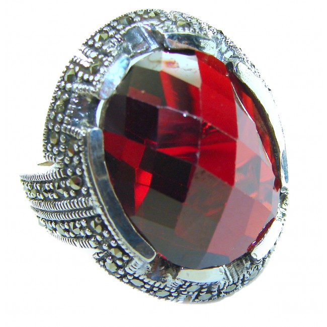 Red Cascade Authentic 25.4 carat Garnet .925 Sterling Silver brilliantly handcrafted large Statement Ring size 7
