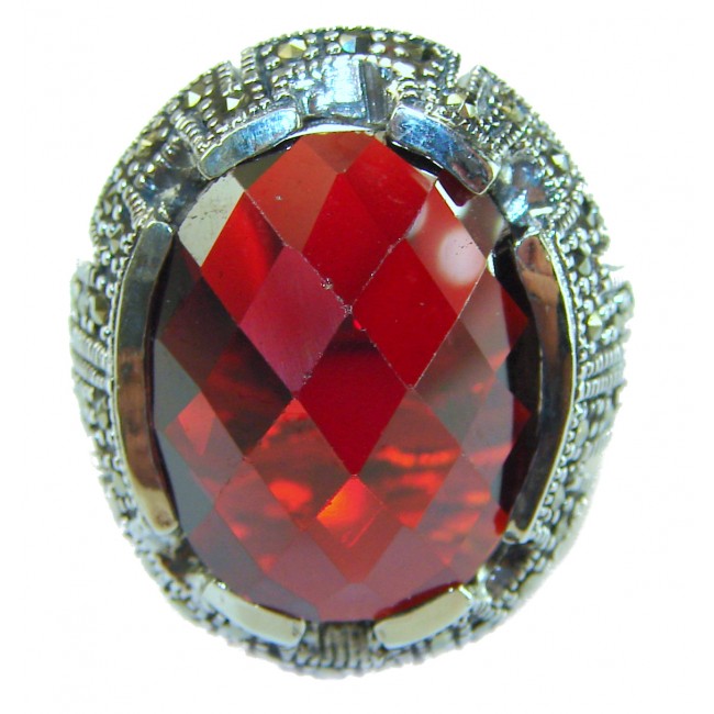 Red Cascade Authentic 25.4 carat Garnet .925 Sterling Silver brilliantly handcrafted large Statement Ring size 7