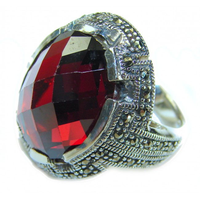 Red Cascade Authentic 25.4 carat Garnet .925 Sterling Silver brilliantly handcrafted large Statement Ring size 7