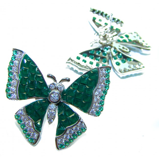 Incredible green Butterflies genuine 11.5 CARAT Emerald .925 Sterling Silver handcrafted Earrings - photo 4