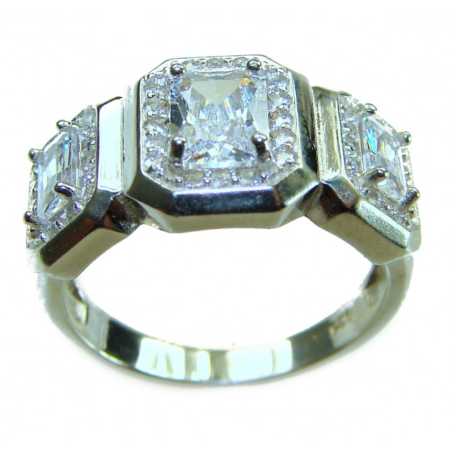 LUXURIUS 6.5 carat White Topaz .925 Sterling Silver ring size 7 - Sterling silver ring with white topaz, angled side view.