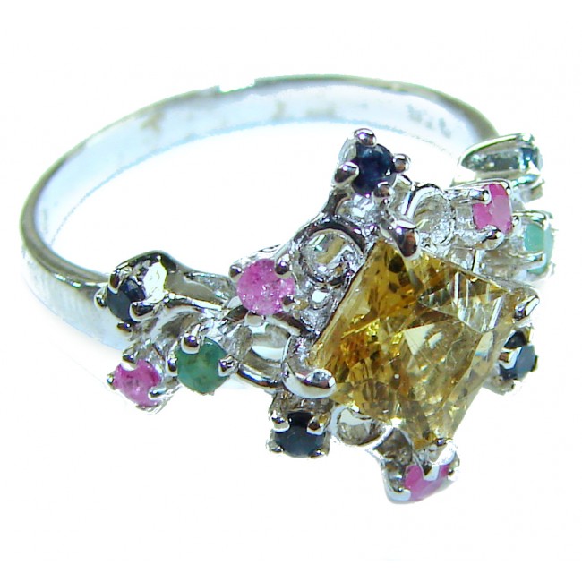 Golden Treasure 4.5 carat Citrine Amethyst .925 Sterling Silver Handcrafted Ring size 7