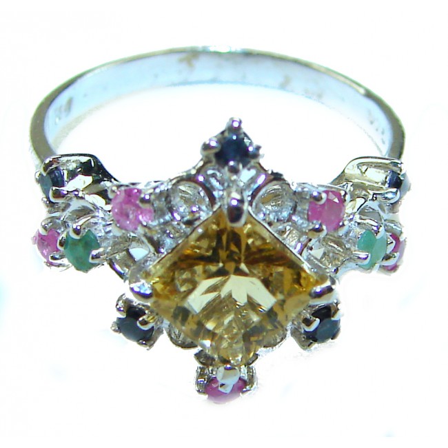 Golden Treasure 4.5 carat Citrine Amethyst .925 Sterling Silver Handcrafted Ring size 7