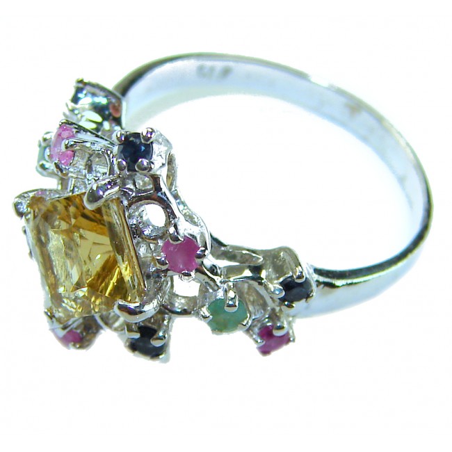 Golden Treasure 4.5 carat Citrine Amethyst .925 Sterling Silver Handcrafted Ring size 7