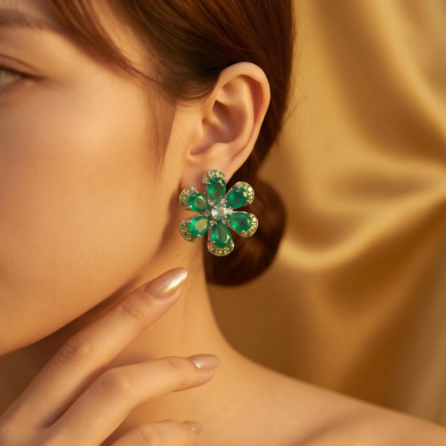 Amazonia - 339.8 carat Colombian Emerald .925 Sterling Silver handmade Statement Earrings - photo 2