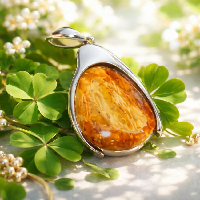 Sea Treasure Prehistoric Authentic Butterscotch Baltic Amber .925 Sterling Silver beautifully handcrafted Pendant