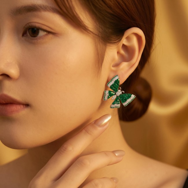 Incredible green Butterflies genuine 11.5 CARAT Emerald .925 Sterling Silver handcrafted Earrings - photo 2