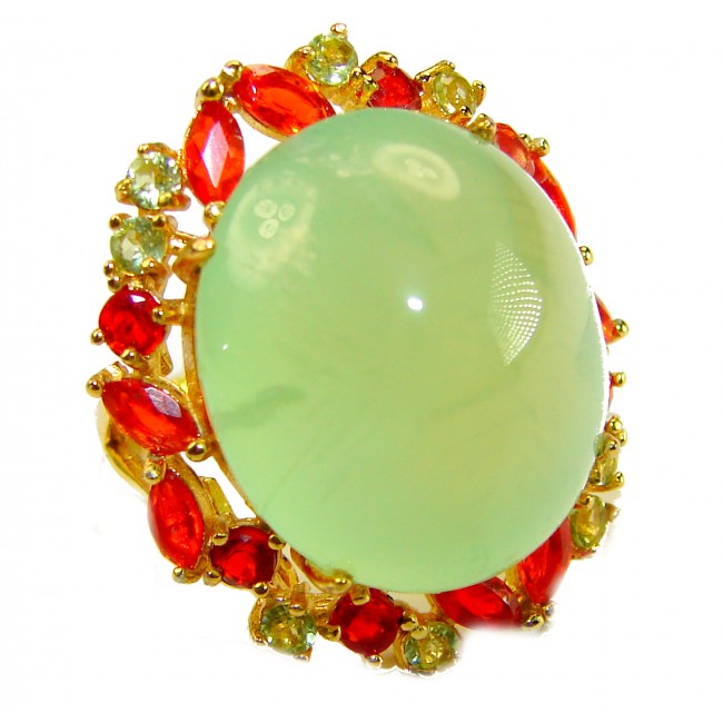Vintage Style Best quality 27.8 carat Prehnite 18K Gold over .925 Sterling Silver handcrafted Ring Size 6