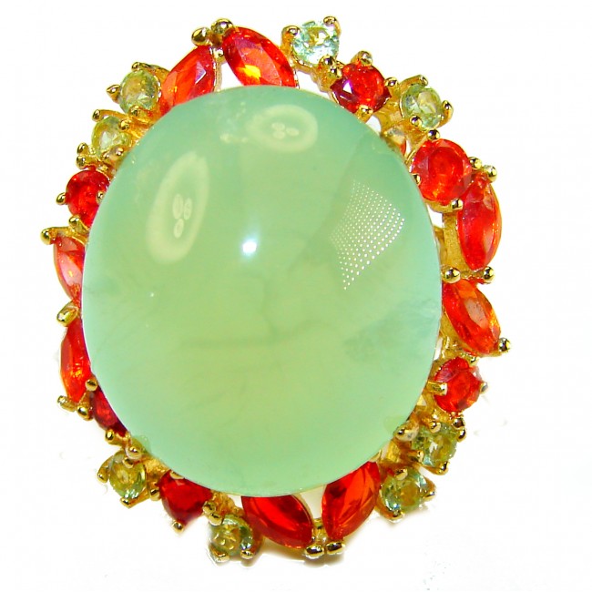 Vintage Style Best quality 27.8 carat Prehnite 18K Gold over .925 Sterling Silver handcrafted Ring Size 6