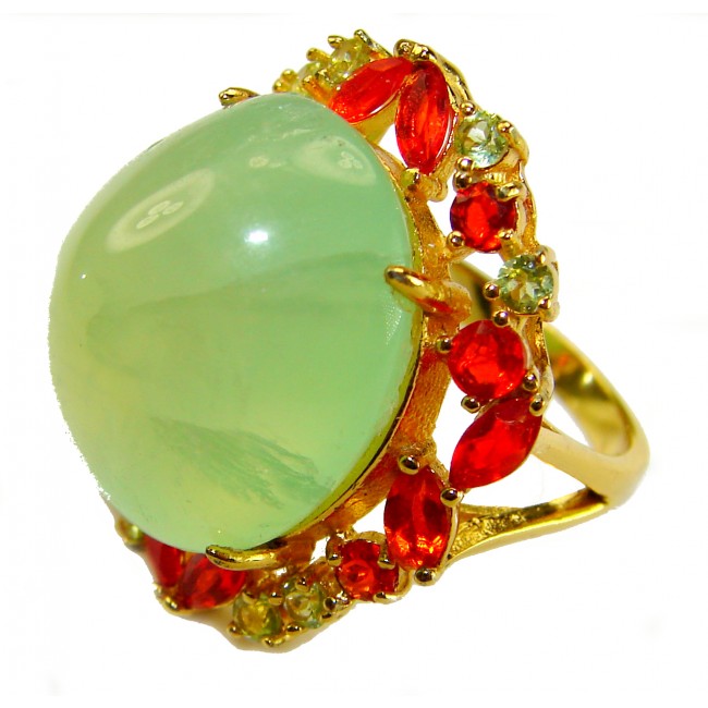 Vintage Style Best quality 27.8 carat Prehnite 18K Gold over .925 Sterling Silver handcrafted Ring Size 6