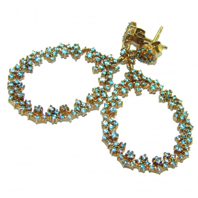 Pure Serenity 8.5 carat genuine Swiss Blue Topaz 18K Gold over .925 Sterling Silver handmade Statement earrings - photo 4