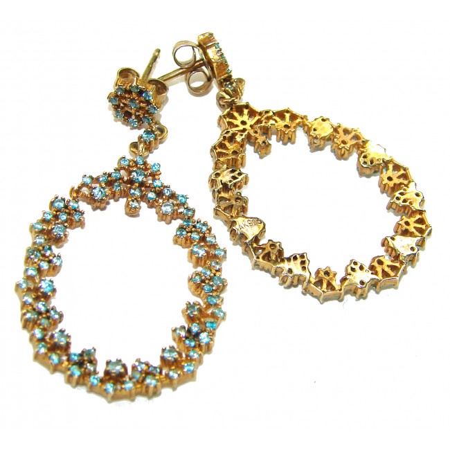 Pure Serenity 8.5 carat genuine Swiss Blue Topaz 18K Gold over .925 Sterling Silver handmade Statement earrings - photo 3