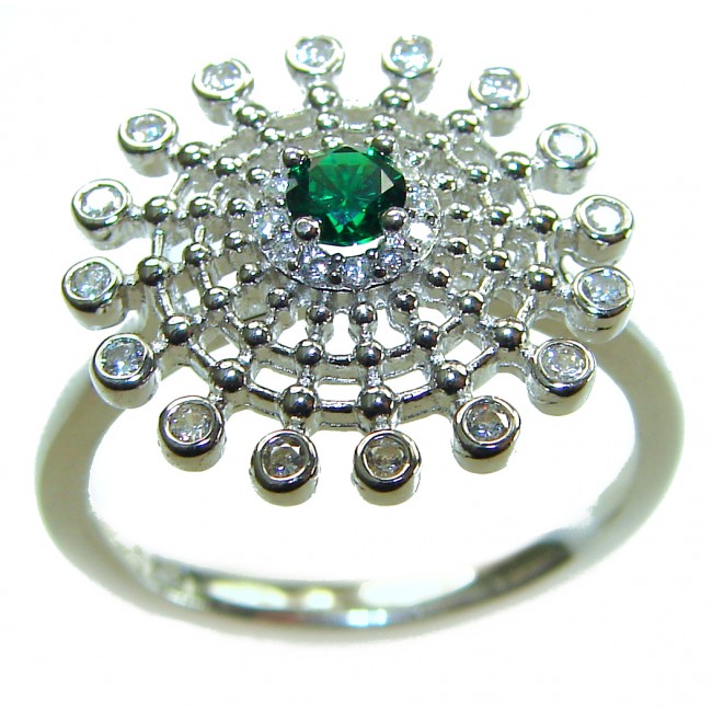 0.7 carat natural Colombian Emerald .925 Sterling Silver handmade Statement Ring size 8 1/4