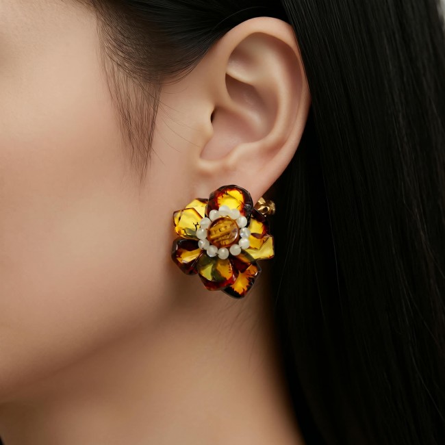Summer Flowers Wonderful natural Baltic Amber 14K Gold over .925 Sterling Silver entirely handcrafted earrings