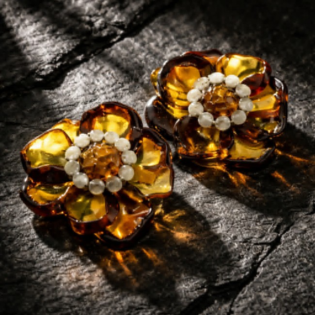 Summer Flowers Wonderful natural Baltic Amber 14K Gold over .925 Sterling Silver entirely handcrafted earrings