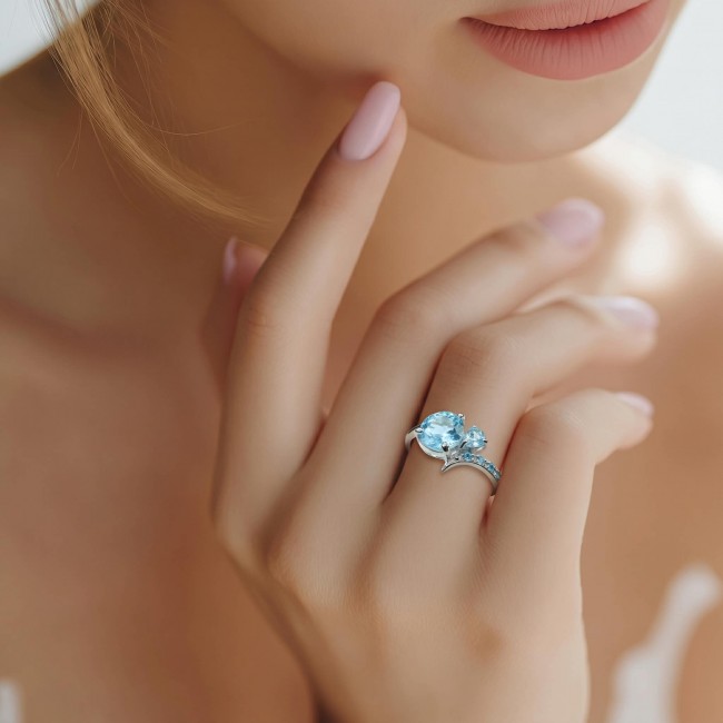 Pacifica 4.5 carat authentic Swiss Blue Topaz .925 Sterling Silver handmade Statement Ring size 9 - photo 1