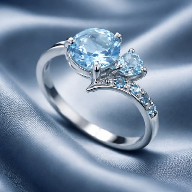 Pacifica 4.5 carat authentic Swiss Blue Topaz .925 Sterling Silver handmade Statement Ring size 9 - photo 2