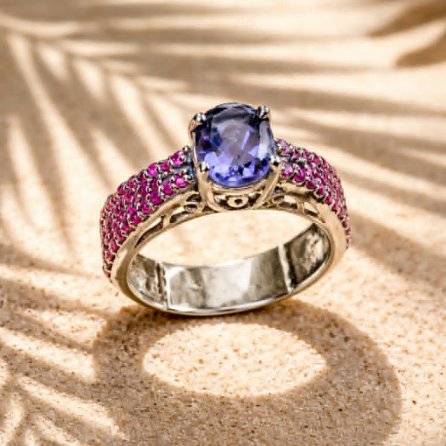 Purple Treasure 4.2 carat Amethyst Travorite Garnet .925 Sterling Silver Ring size 6 1/4