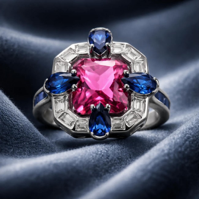 Art Deco 8.6 ctw Ruby .925 Sterling Silver handcrafted Statement Ring size 8