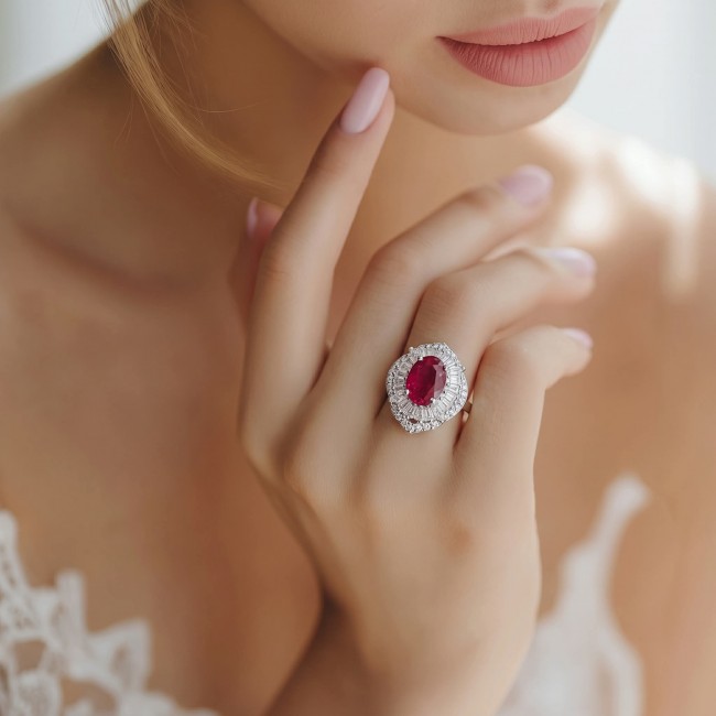 Stella - 3.9 carat Ruby .925 Sterling Silver handcrafted incredible ring s. 6 1/4 - photo 1