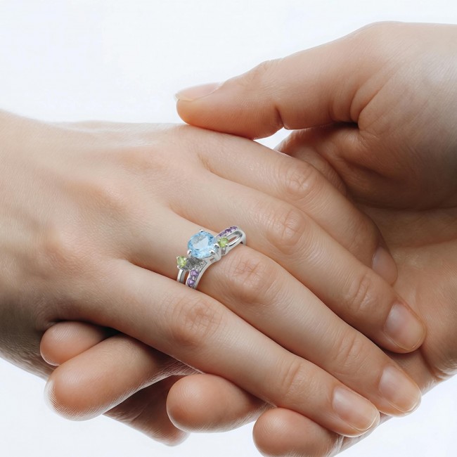 Pacifica 1.8 carat authentic Swiss Blue Topaz .925 Sterling Silver handmade Statement Ring size 9 - photo 1