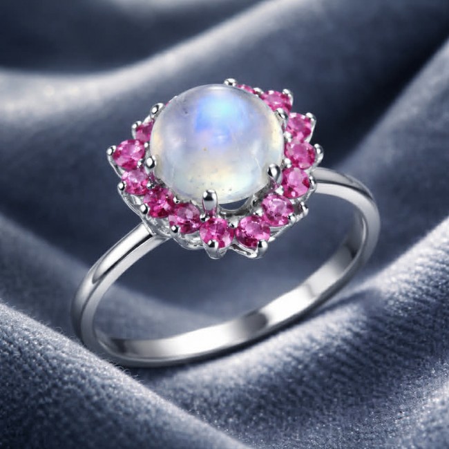 Top quality AAA+ quality Rainbow Moonstone .925 Sterling Silver handmade ring s. 9