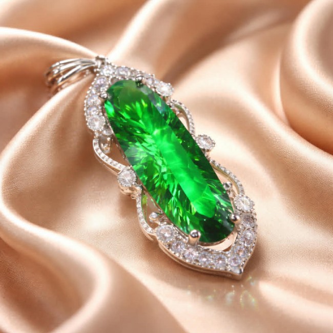 Spectacular Oval Cut 28.5 carat Natural Helenite .925 Sterling Silver handcrafted Pendant