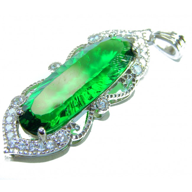 Spectacular Oval Cut 28.5 carat Natural Helenite .925 Sterling Silver handcrafted Pendant