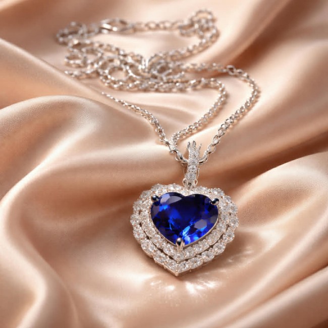 Blue Royalty 6.8 carat Sapphire .925 Sterling Silver .925 Sterling Silver Statement Heart Necklace - photo 1