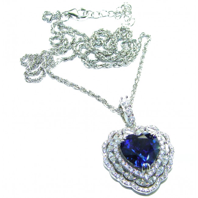 Blue Royalty 6.8 carat Sapphire .925 Sterling Silver .925 Sterling Silver Statement Heart Necklace - photo 4