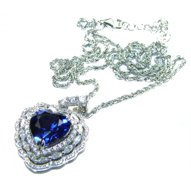 Blue Royalty 6.8 carat Sapphire .925 Sterling Silver .925 Sterling Silver Statement Heart Necklace - photo 3