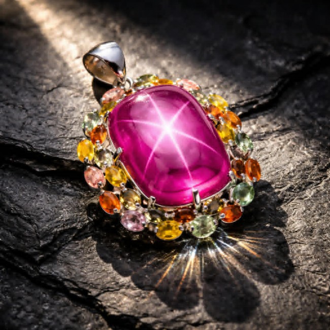 Pink Royalty Incredible 38.8 carat Pink Sapphire rhodium over .925 Sterling Silver handcrafted pendant