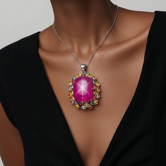 Pink Royalty Incredible 38.8 carat Pink Sapphire rhodium over .925 Sterling Silver handcrafted pendant
