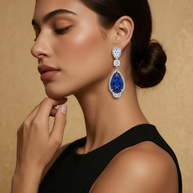 Giovanna - Authentic pear cut 28.9 carat Tanzanite .925 Sterling Silver handcrafted earrings