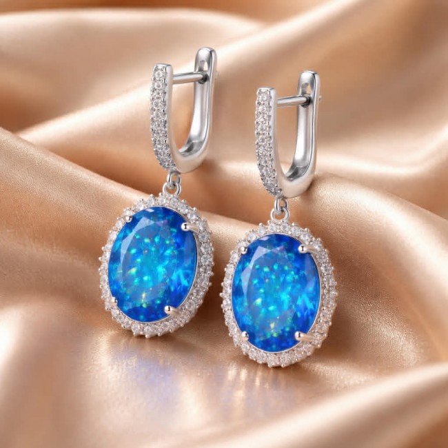 Eau Pure 18.5 carat Swiss Blue Topaz .925 Sterling Silver Handcrafted Earrings - photo 5