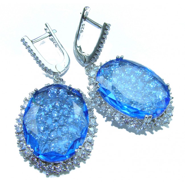 Eau Pure 18.5 carat Swiss Blue Topaz .925 Sterling Silver Handcrafted Earrings - photo 4