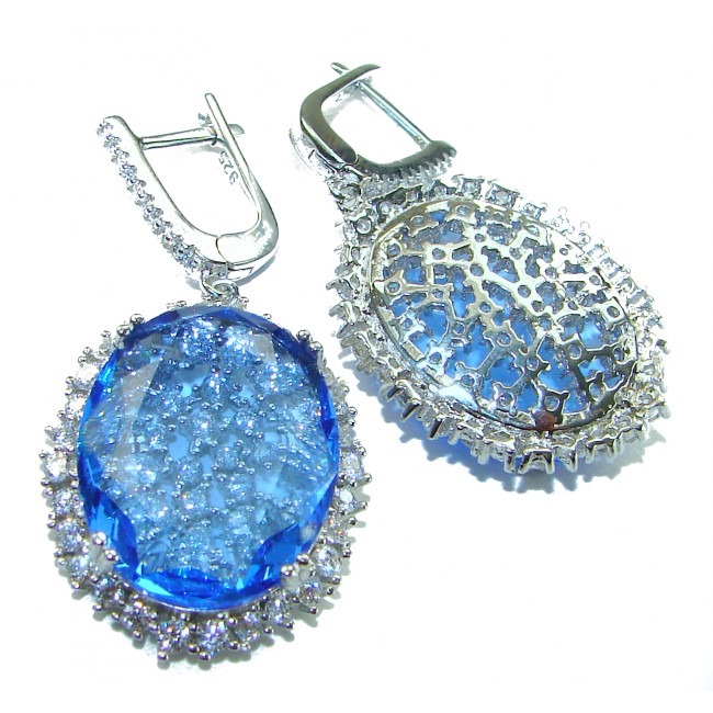 Eau Pure 18.5 carat Swiss Blue Topaz .925 Sterling Silver Handcrafted Earrings - photo 2