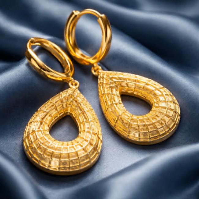 Black Label Collection - Dubai Style - Natural 22K Gold over .925 Sterling Silver handmade earrings - photo 4