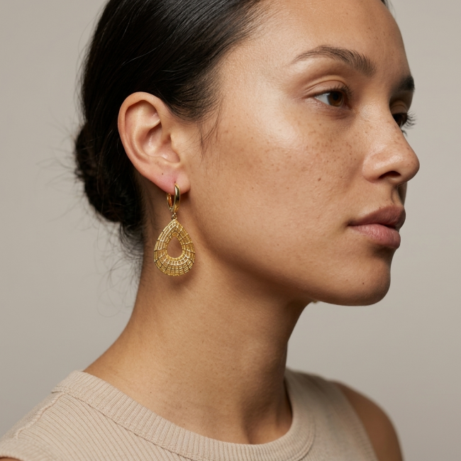 Black Label Collection - Dubai Style - Natural 22K Gold over .925 Sterling Silver handmade earrings - photo 3