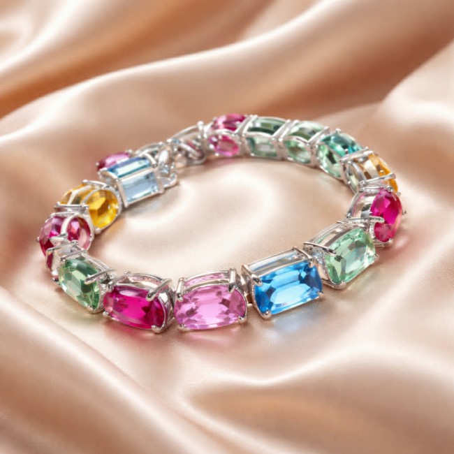Tutti Frutti 55.5 CARAT MUTIGEM .925 Sterling Silver brilliantly handcrafted Bracelet - photo 4