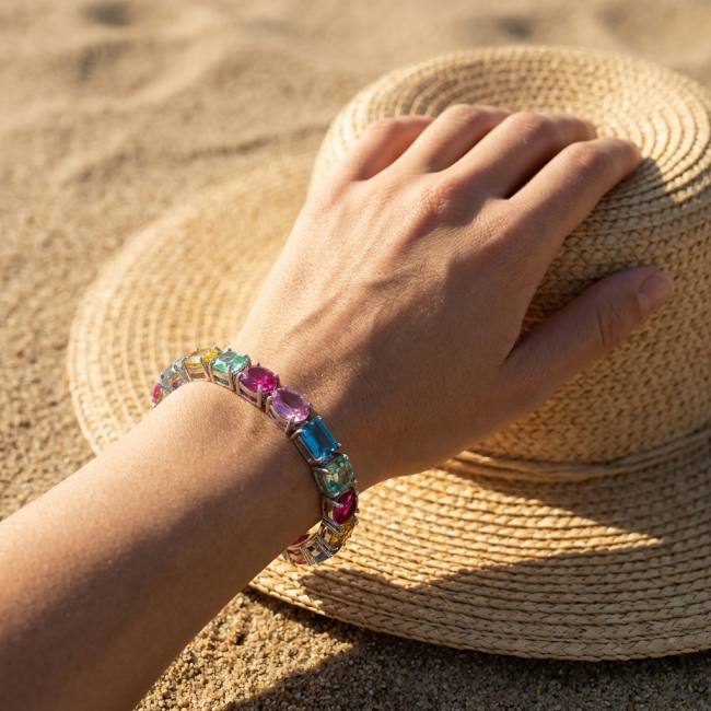 Tutti Frutti 55.5 CARAT MUTIGEM .925 Sterling Silver brilliantly handcrafted Bracelet - photo 3