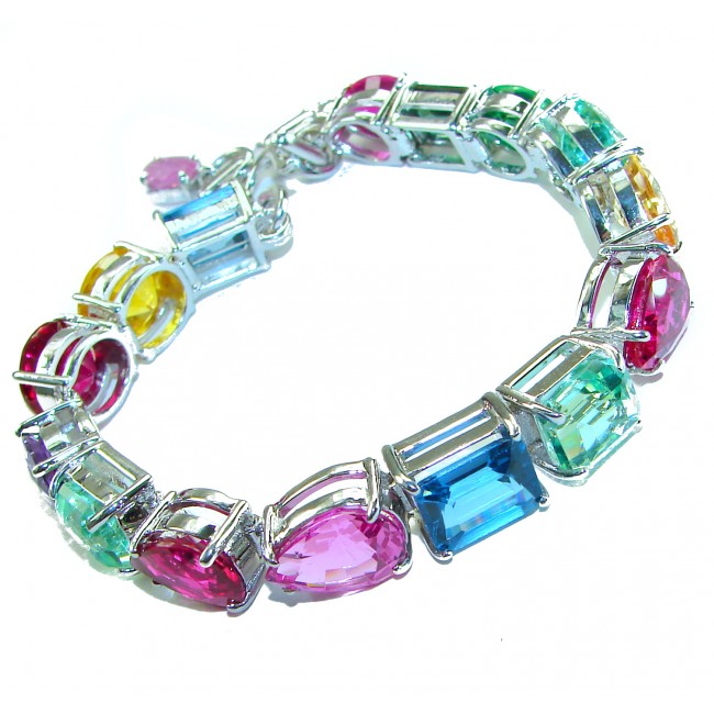 Tutti Frutti 55.5 CARAT MUTIGEM .925 Sterling Silver brilliantly handcrafted Bracelet - photo 1