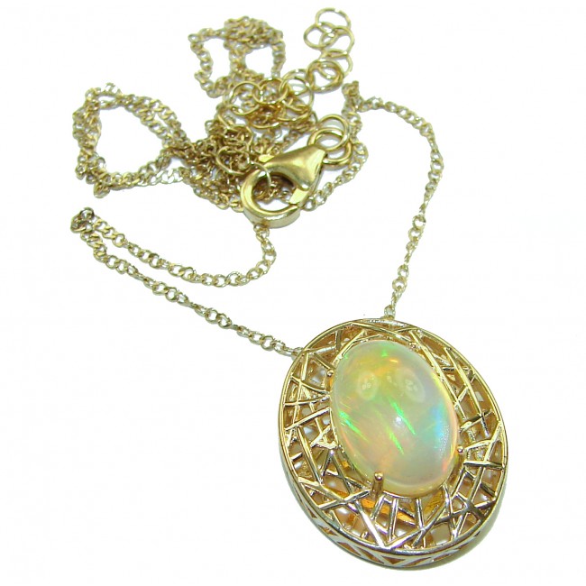 Earth Treasure Authentic 12.8 carat Golden Ethiopian Opal 22K Gold over .925 Sterling Silver handcrafted Statament Necklace - photo 3